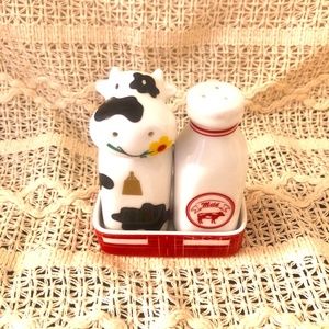 Pier 1 Cow & Milk Bottle - Spice Your Life -  Salt And Pepper Shakers